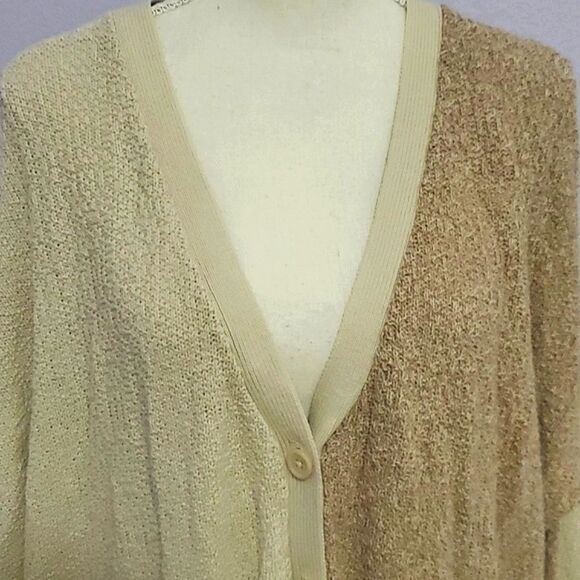UO Sparkle & Fade Cream Two Tone Oversized Textured Buttoned Down Cardigan - Picture 2 of 11